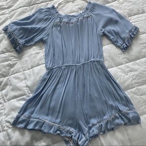 Striped Light Blue Off Shoulder Romper